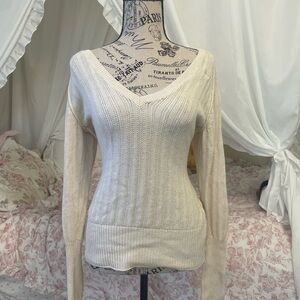 Y2K Elegant Cream V-Neck Sweater Womens Size L